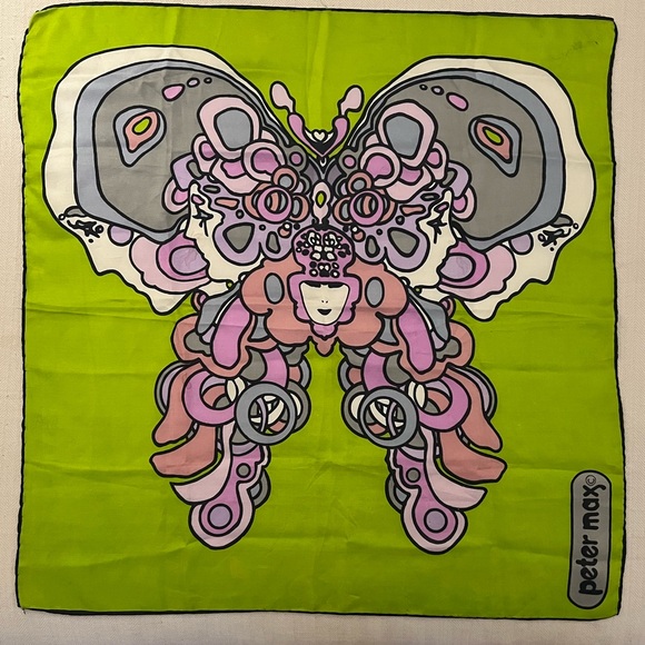 Vintage Peter Max Silk Butterfly Lady Print Scarf - Picture 2 of 6